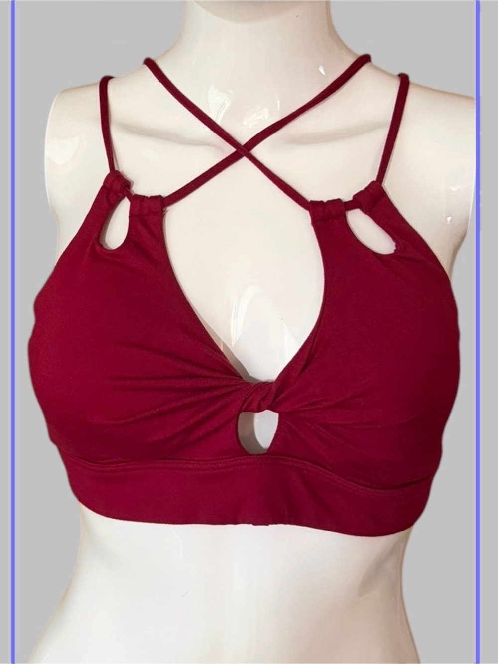 Bombshell Sportswear Strappy Knot Front Bralette - Burgundy Red